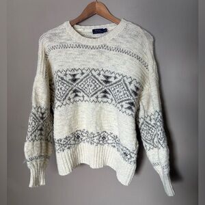 POLO Ralph Lauren cream Aztec sweater Wool Alpaca Aztec Nordic pullover sz L EUC